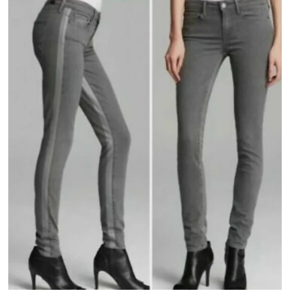 Vince Dylan Skinny Jeans Womens 27 Grey Metallic Tuxedo Stripe Edgy Modern